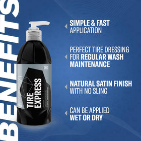 Close-up of satin tire sidewall finish by Gyeon showing natural look