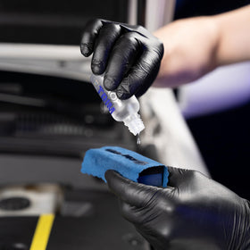 Application inside engine bay demonstrating Gyeon protecting plastic parts