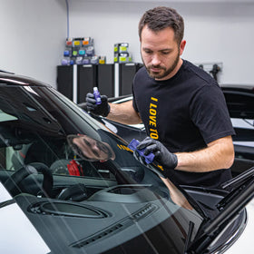 Gyeon treated glass with water beading to improve visibility