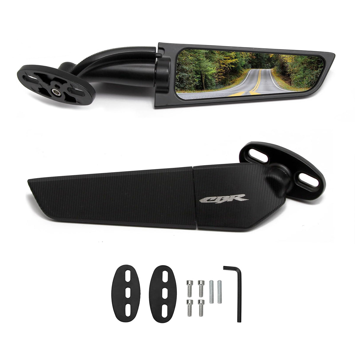 GYMARK front view wing mirror showing aerodynamic shape and improved rear visibility