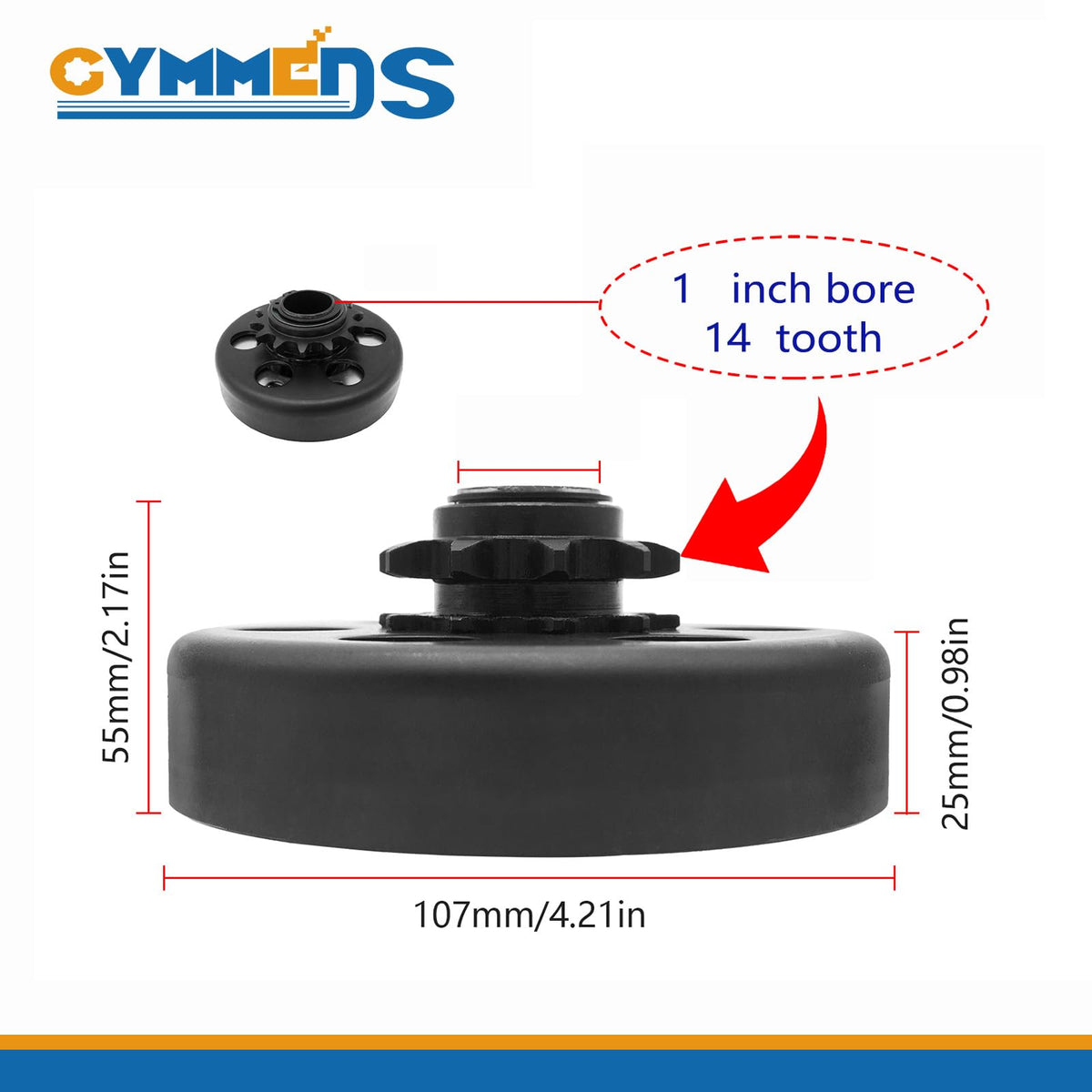 GYMMEDS clutch installed on 1 inch keyed shaft demonstrating easy mounting