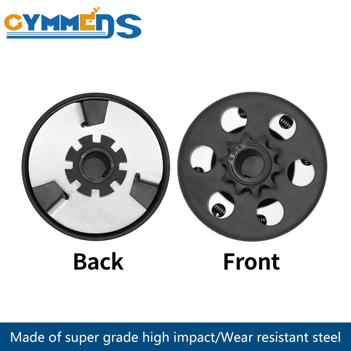 GYMMEDS size comparison beside ruler for clear shaft and sprocket scale