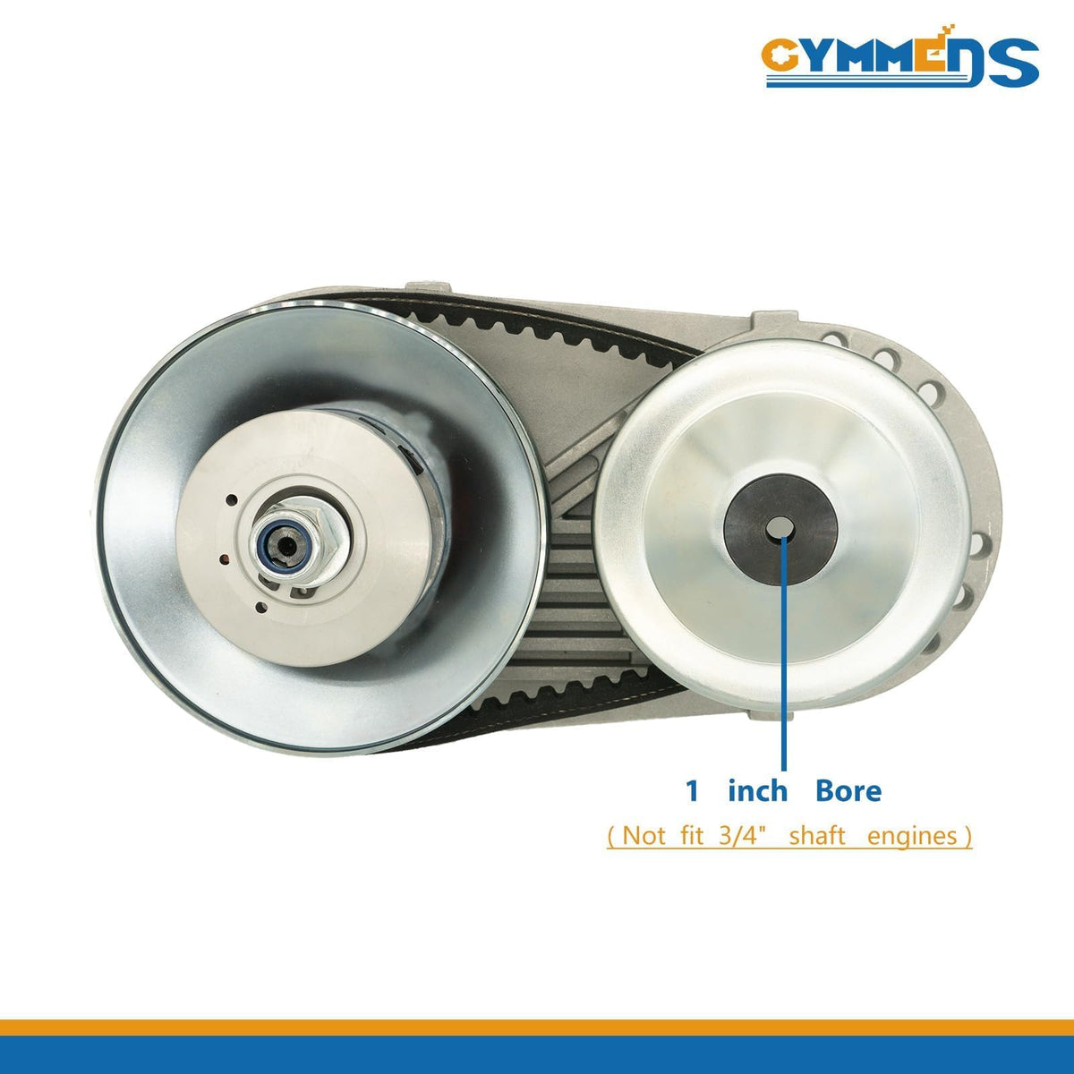 GYMMEDS driven pulley detail showing 6 inch diameter for smoother power delivery