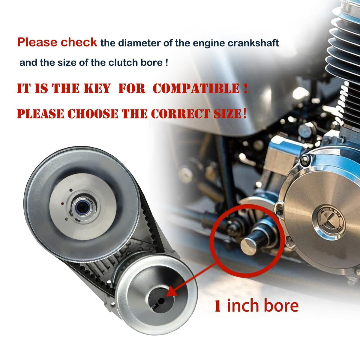 GYMMEDS sprockets and drive belt laid out to show included hardware and compatibility