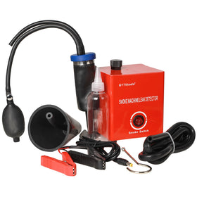 GYTVtools front view of smoke leak detector showing red strap and compact case, easy portability