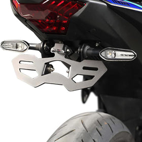 GZDLMoto license plate light installed, improving nighttime plate visibility and safety