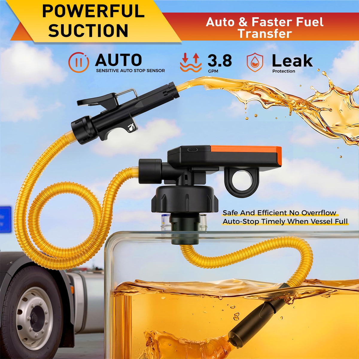 Gziyso close-up of auto-stop sensor illustrating hands-free spill prevention and safety