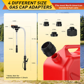 Gziyso pump beside a gas can for scale showing compact size and storage benefit