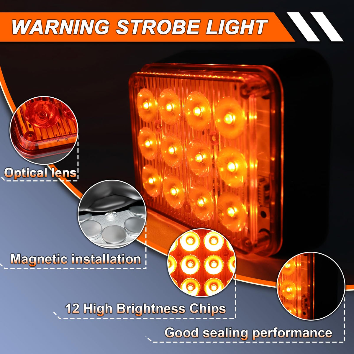 GZLDZN close-up of 12-LED lens highlighting concentrated amber beam performance