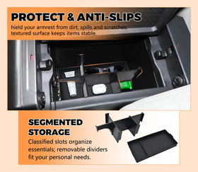 GZSH console with phone, keys and coins organized for quick access benefit