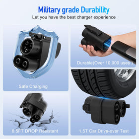 H HhaadenEV adapter size comparison with hand showing portable, easy-to-store dimensions