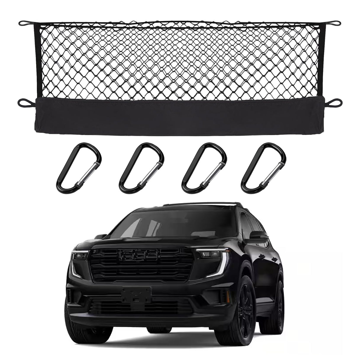Hacyikee front packaging showing trunk cargo net, protects cargo