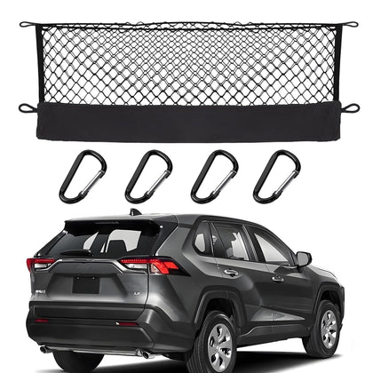 Hacyikee front view of cargo net packaging showing custom 2026 RAV4 fit and neat storage