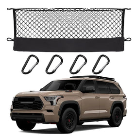 Hacyikee front view of cargo net showing fit and tidy storage benefit