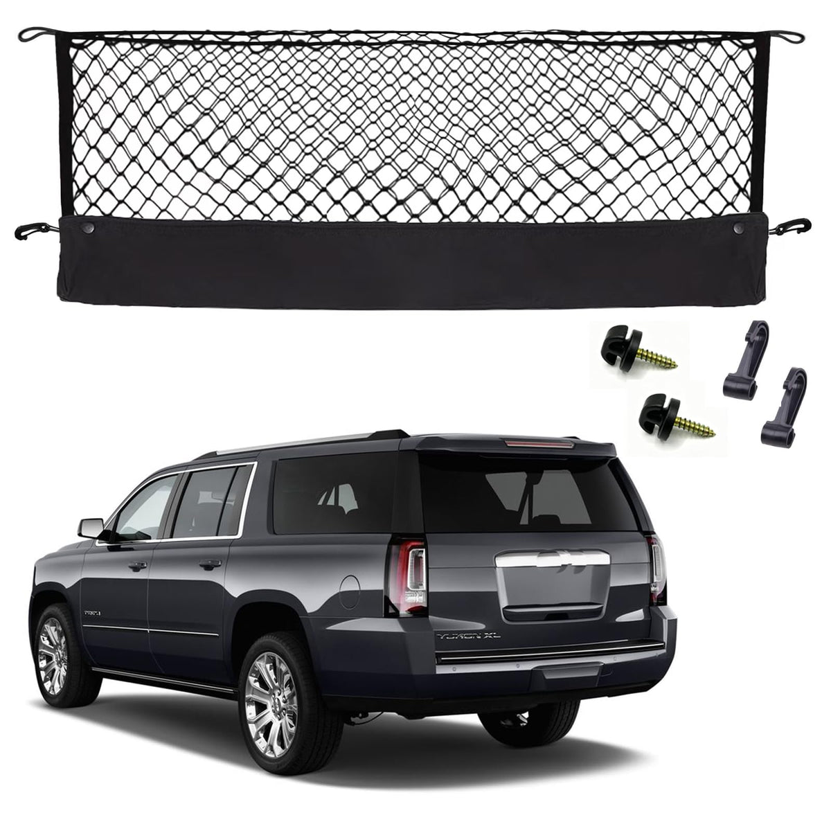 Hacyikee front packaging view showing custom-fit cargo net benefit organized storage