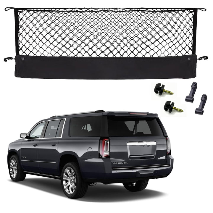 Hacyikee front packaging view showing custom-fit cargo net benefit organized storage