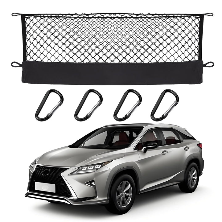 Hacyikee front view of packaged cargo net showing compact convenient storage