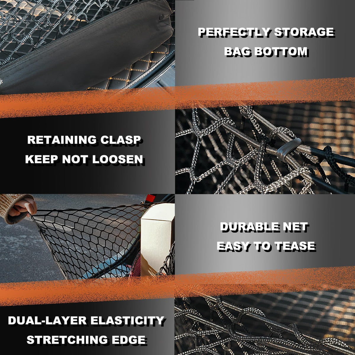Hacyikee cargo net beside measuring tape showing custom fit for 2026 RAV4 dimensions benefit