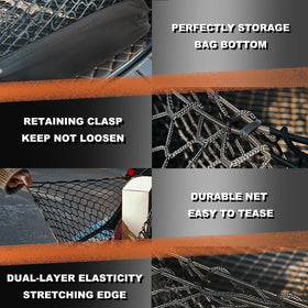 Hacyikee cargo net beside measuring tape showing custom fit for 2026 RAV4 dimensions benefit