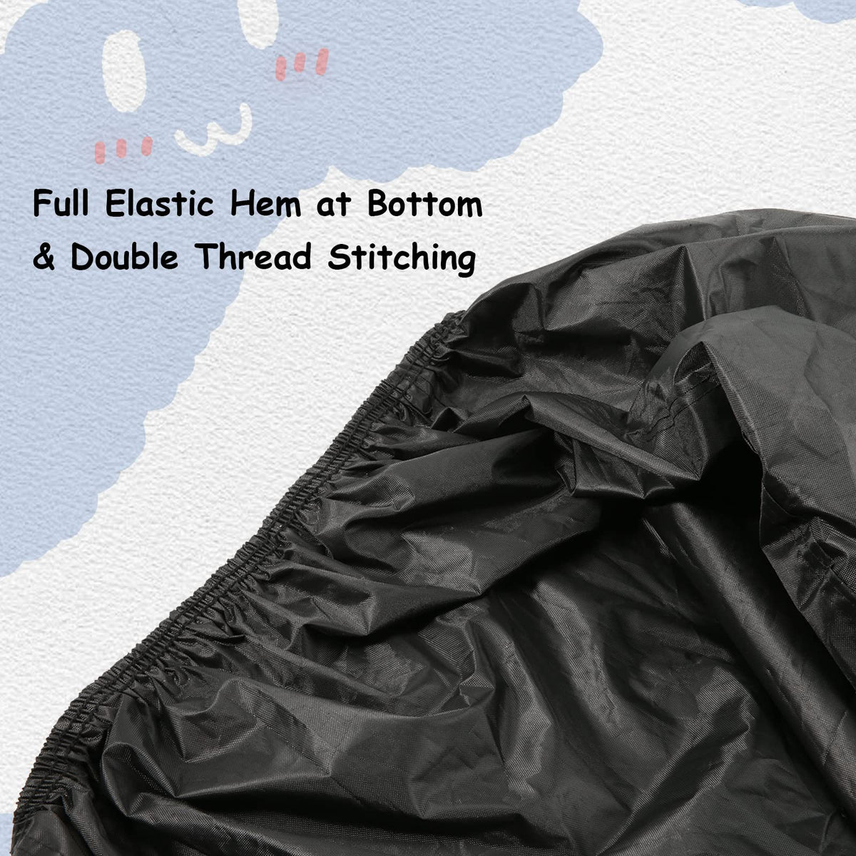 Hadieru elastic hem at wheel area secures cover tightly