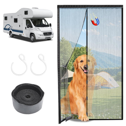 HAEZU front view of packaged RV magnetic screen showing complete kit and easy install benefit