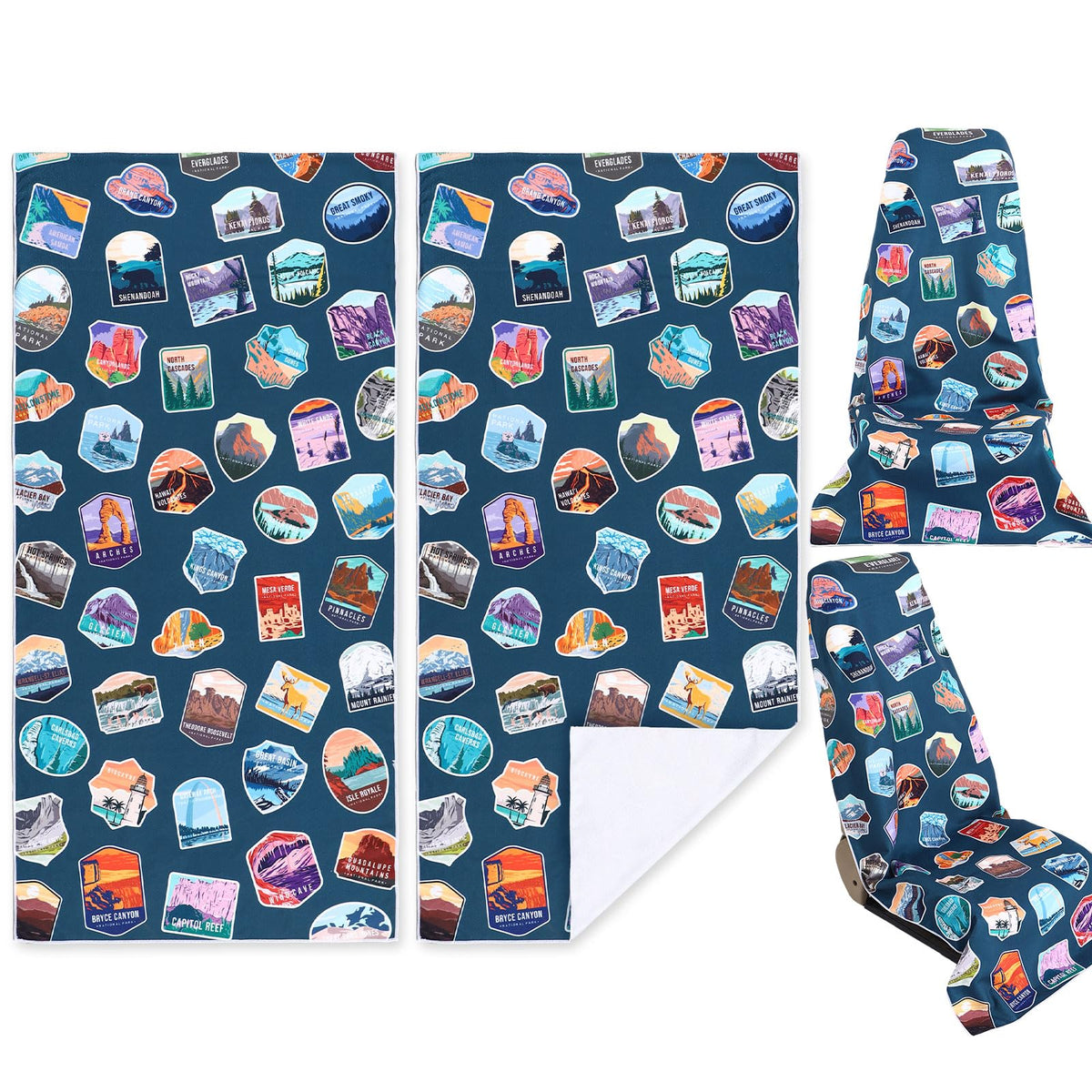 Hahafelt front view showing national park print and two towel pack protecting seats
