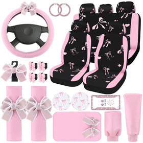 Hahafelt front seat and headrest showing pink bow accent and refreshed look