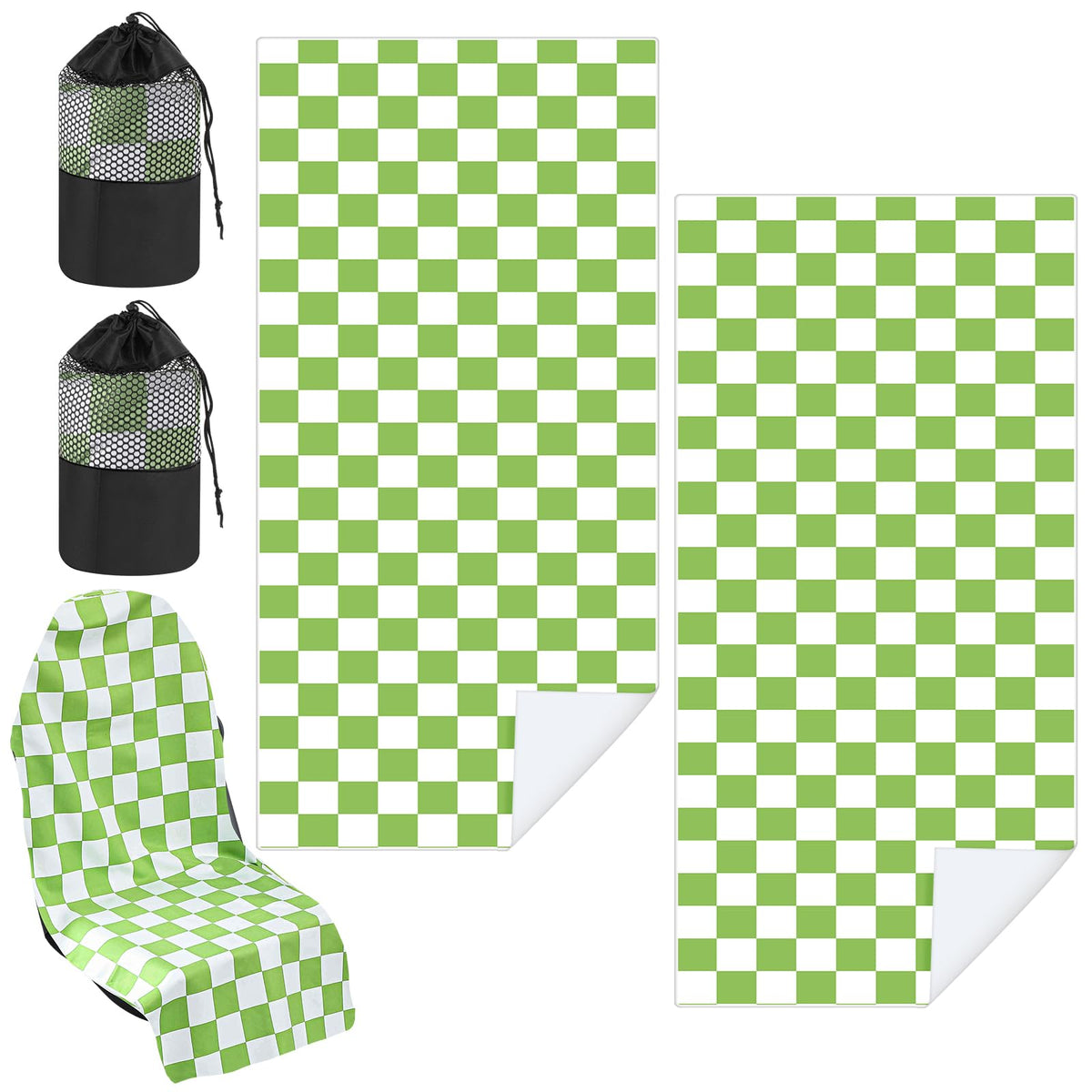 Hahafelt front view plaid towel cover protecting seat, shows full coverage benefit