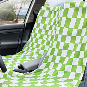 Hahafelt installed on car front seat after gym, keeps upholstery clean