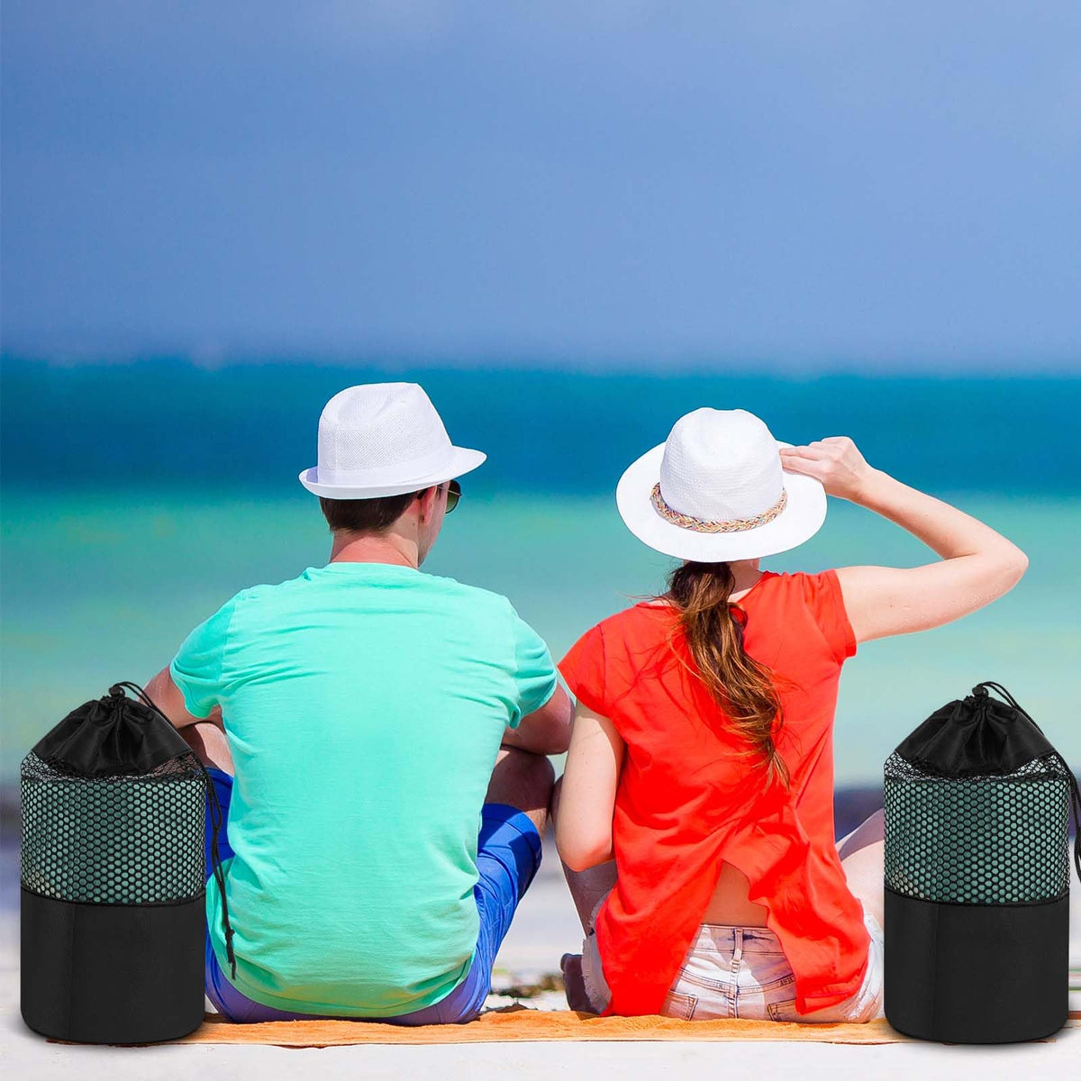 Hahafelt used at beach showing water protection and multiuse benefit