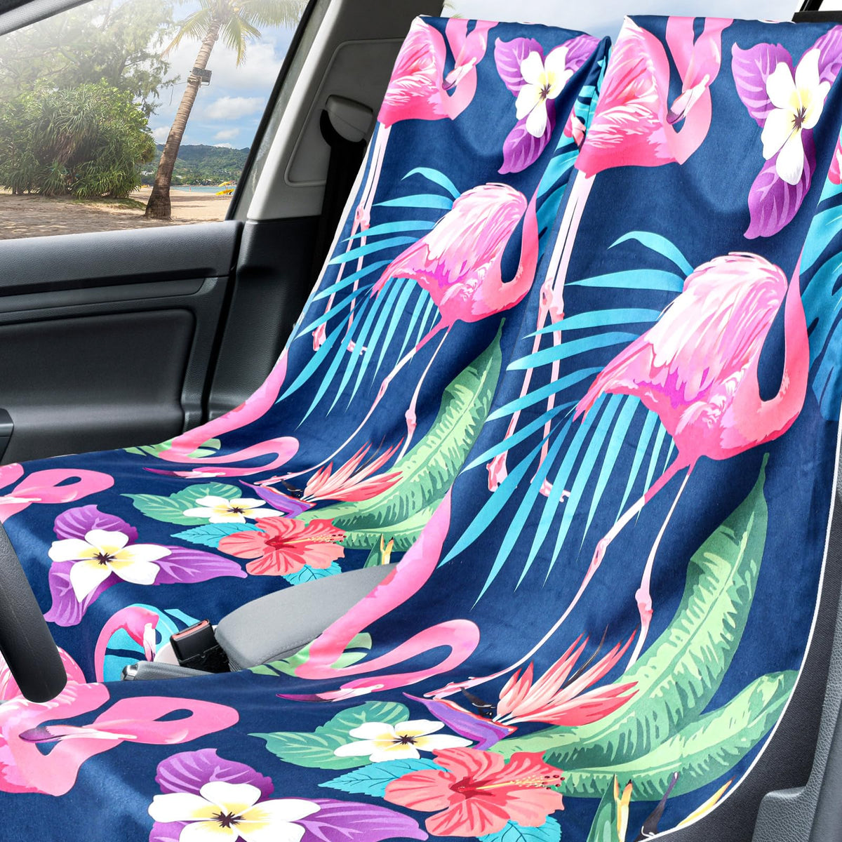 Hahafelt seat cover installed in car demonstrating protection from sweat and dirt