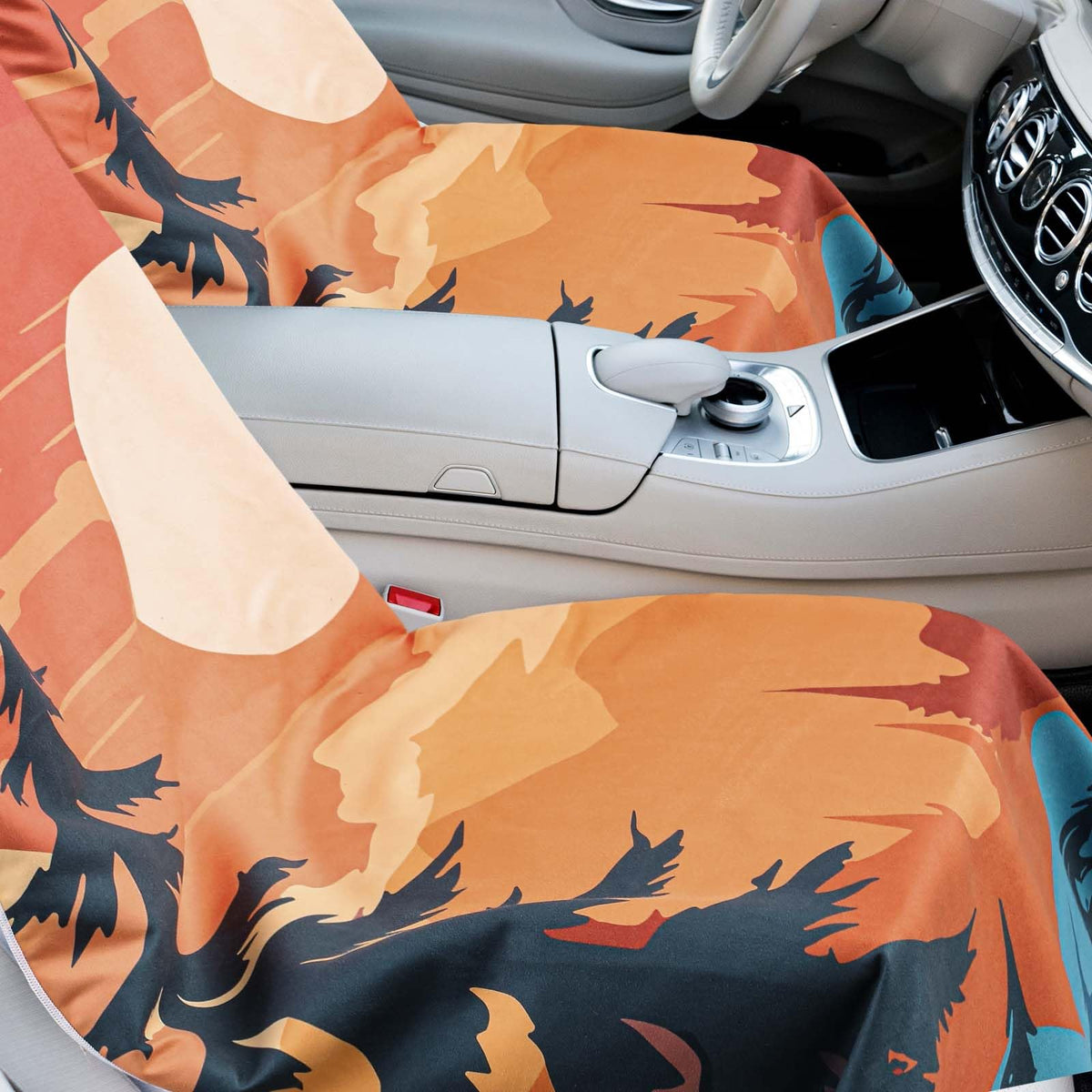Hahafelt towel on car seat after gym showing moisture protection and easy cleanup