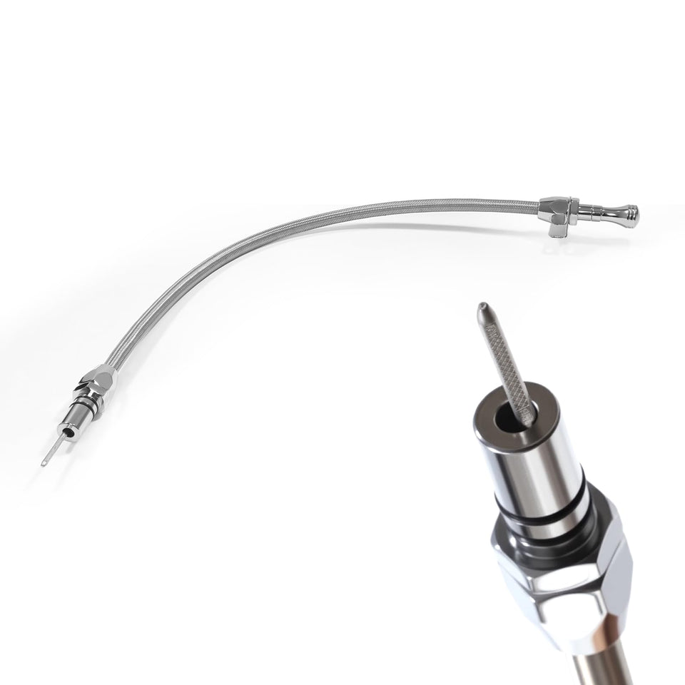 HAHAHA front view of 36-inch dipstick showing full length and silver finish for easy reach