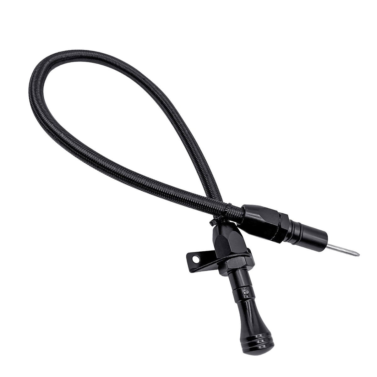 HAHAHA front view firewall-mounted dipstick showing durable mount and easy access