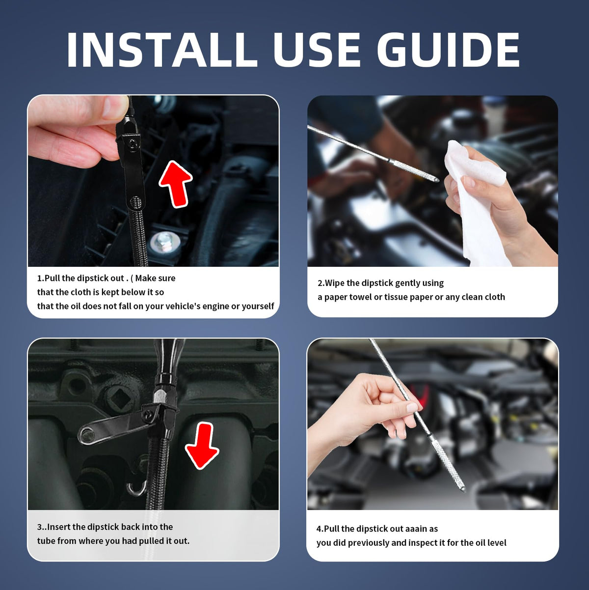 HAHAHA dipstick installed in engine bay demonstrating tidy routing and easy access