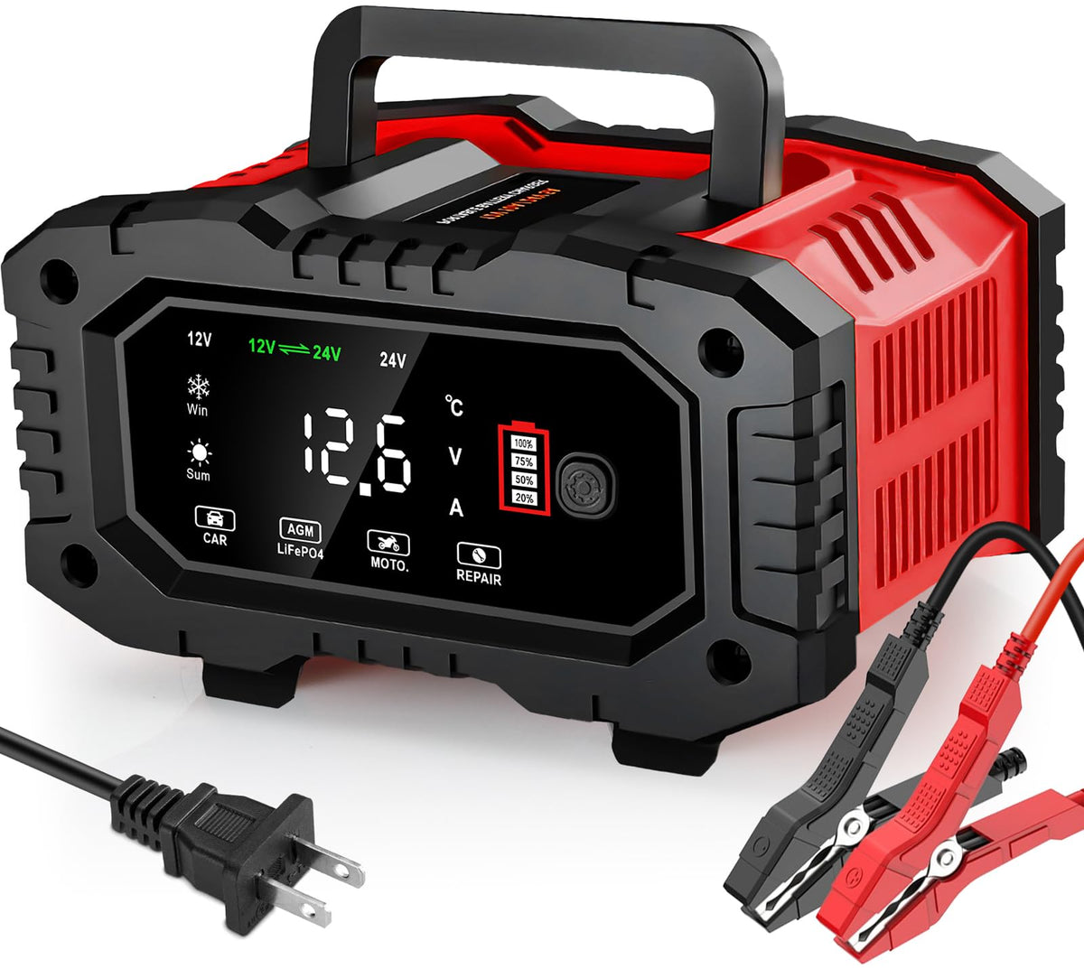 Haibro front view of charger showing ports and casing, durable convenience