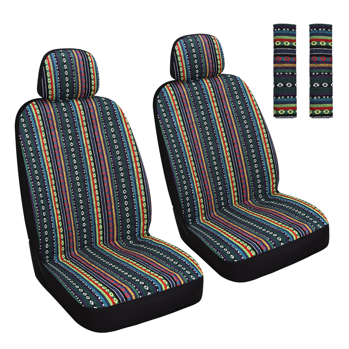 HAIYAOTIMES front seat cover packaging showing red blue design and fit benefit