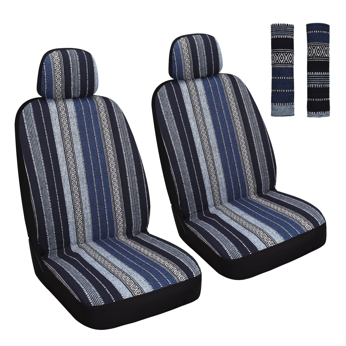 HAIYAOTIMES full front seat covers installed showing colorful baja pattern and protection