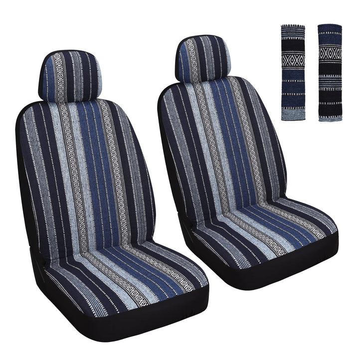 HAIYAOTIMES full front seat covers installed showing colorful baja pattern and protection