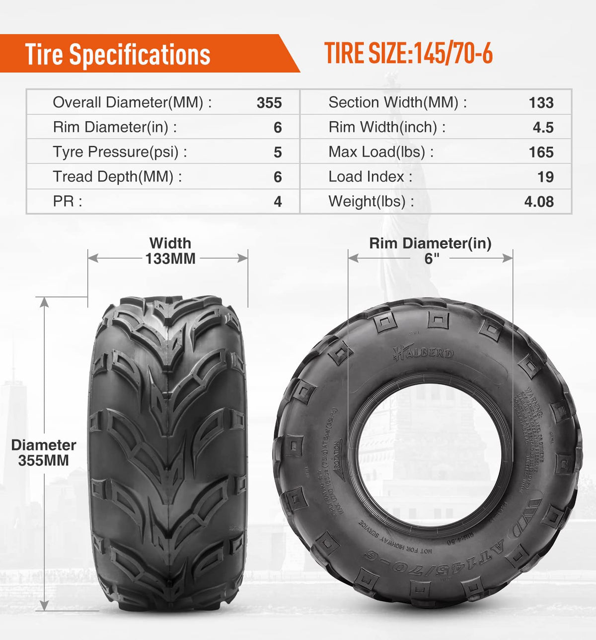 HALBERD tire mounted on a 6-inch rim demonstrating correct rim compatibility
