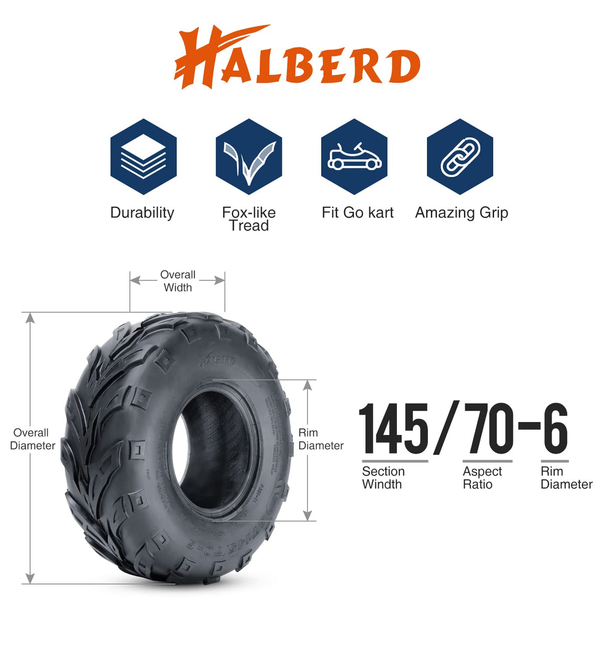 HALBERD sidewall showing size and load markings for easy vehicle fitment