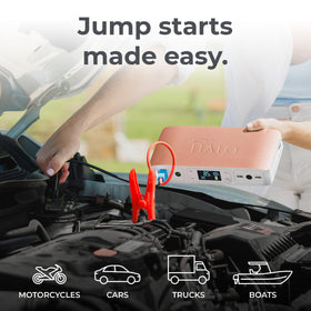 HALO Bolt Air jumper clamps detail with spark protection for safer starts