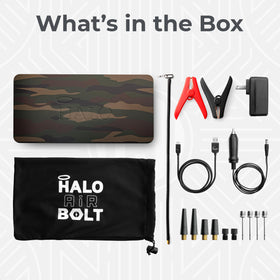 HALO Bolt Air held in hand for size comparison, highlighting compact, travel-friendly dimensions