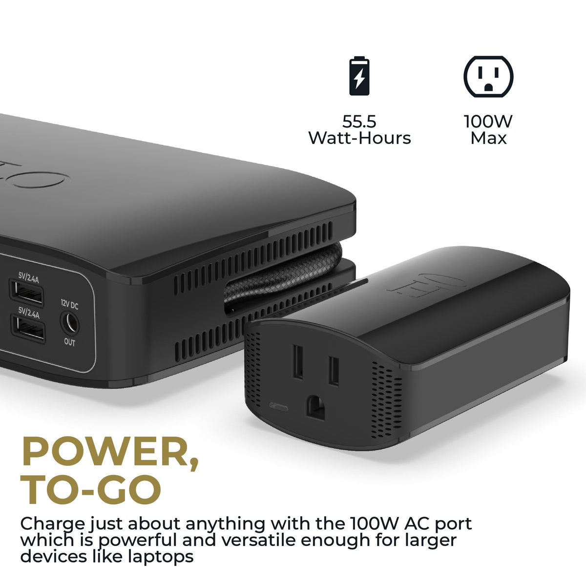 HALO Bolt Air+ external AC inverter powering a laptop for campsite or outage convenience