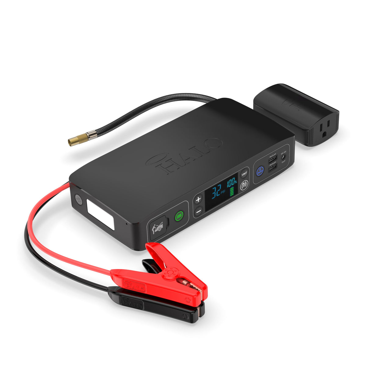 HALO Bolt Air+ front view showing compact layout and ports for quick identification and convenience