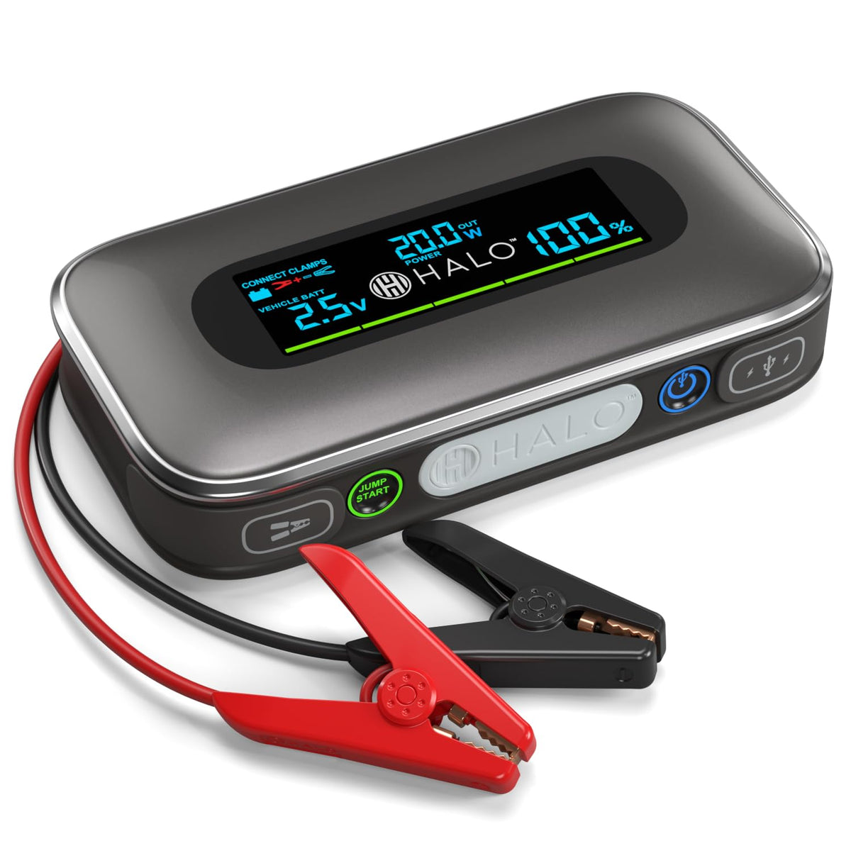 HALO BOLT front view showing compact design and branding for portable emergency power