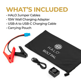HALO Bolt PaL accessories and microfiber pouch neatly arranged for organized storage
