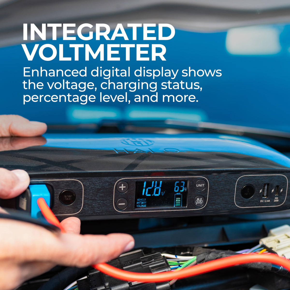 HALO Bolt Ultimate 2 jumper cables detail with spark-proof clamps for safe starts