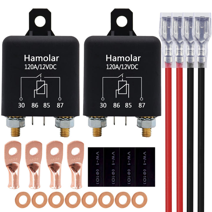 Hamolar front packaging 2-pack showing relays and included gaskets for easy install