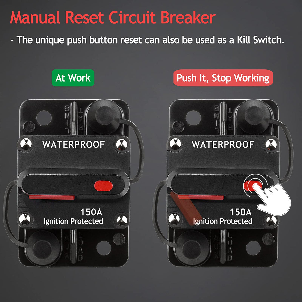 Hamolar push-button reset closeup displaying easy manual reset and quick power control